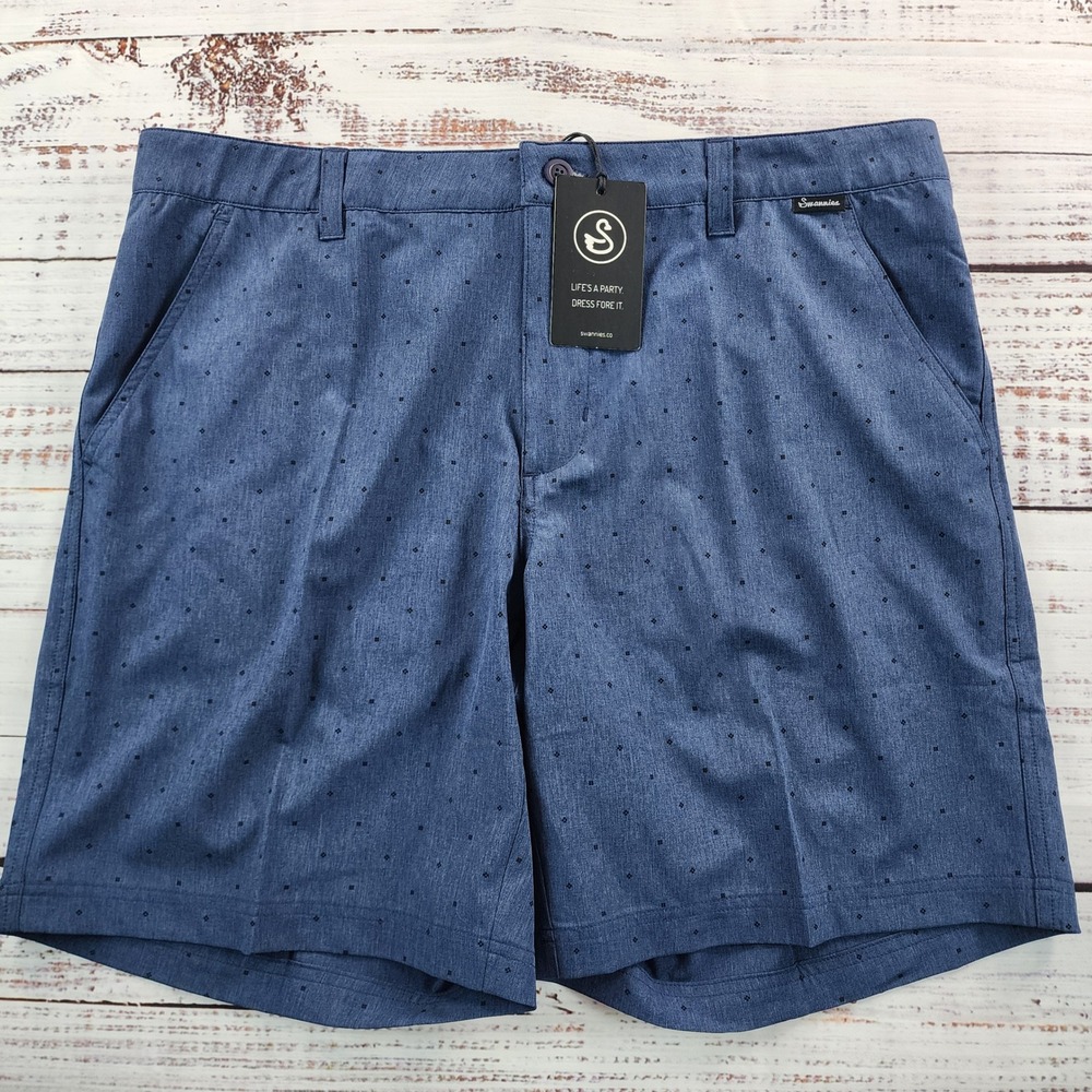 NWT Swannies Davis Mens 38 Golf Shorts Navy Blue Micro Dot Performance Stretch
